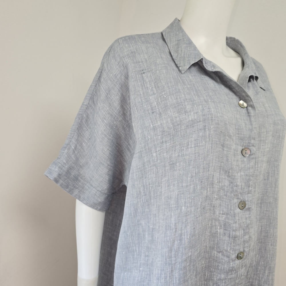 Eileen Fisher Organic Linen Shirt Button Front Tunic Shirt Sz L Relaxed Chambray - Picture 6 of 8